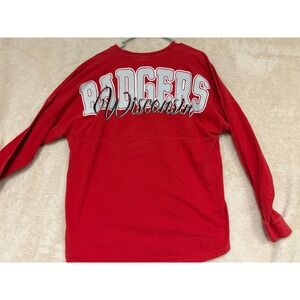 Wisconsin Badgers Spirit Jersey Oversized Long Sleeve T Shirt Red White M